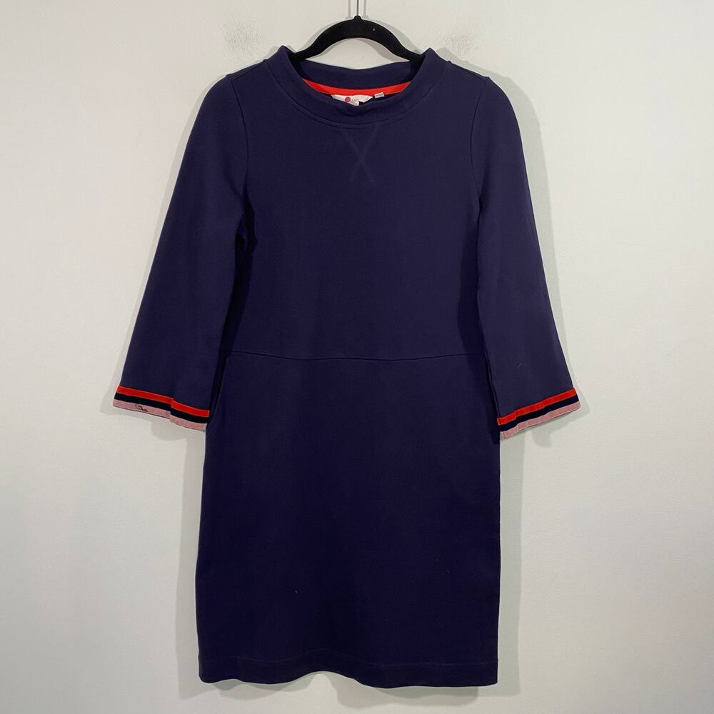 Boden Navy Livia Velvet Striped Cuff Quarter Sleeve Sweatshirt Dress Size 6R